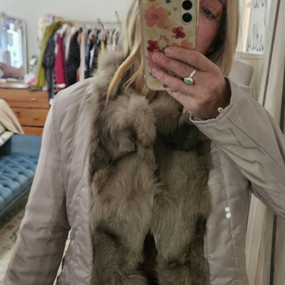 ON & ON Real Fox Fur Trim Sheen Pale Pink Winter Jacket. Size S/M - Picture 5 of 16